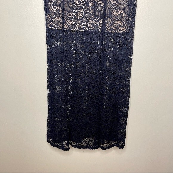 En Focus Dress Lace Overlay Rhinestone Long Gown Prom Formal New Navy Blue 4 - Picture 10 of 13